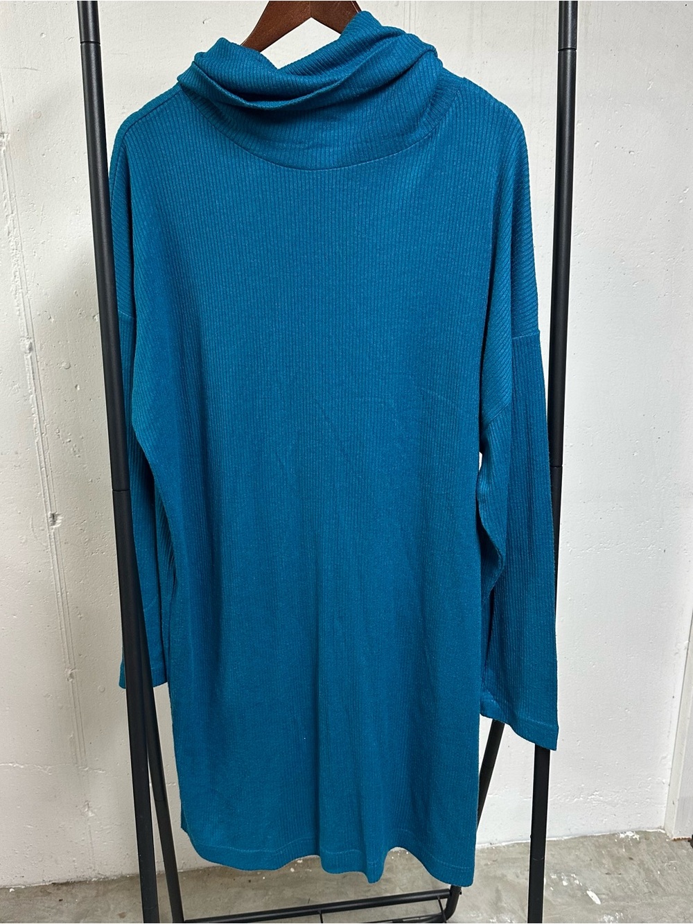 Eileen Fisher Teal Ribbed Sweater Dress